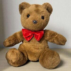 Vintage 1997 Build-A-Bear Workshop Brown Teddy Bear Red Bow Plush Stuffed Animal